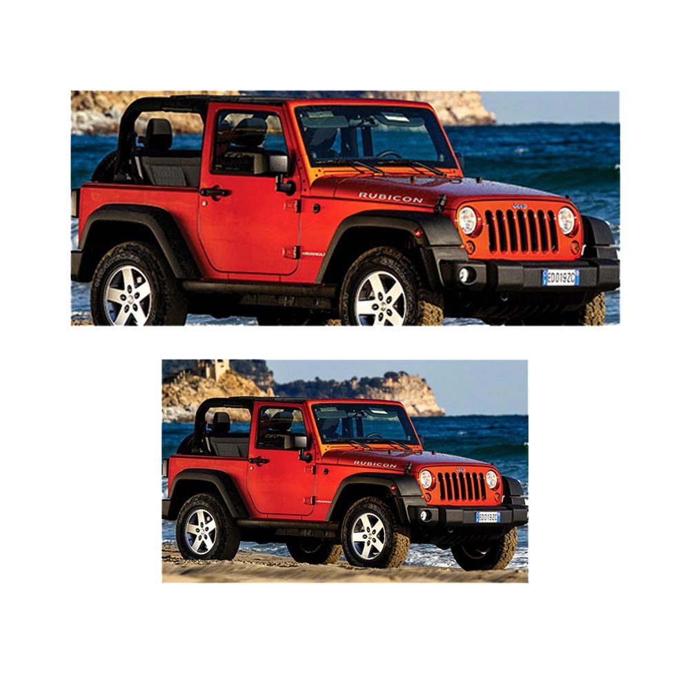 پادری نوجوان مدل جیپ قرمز در ساحل