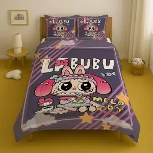 طرح روتختی کودک یک نفره مدل عروسک لبوبو کد k-002